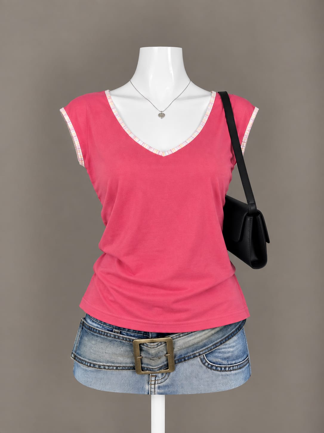 Pink V-Neck Short Sleeve Top