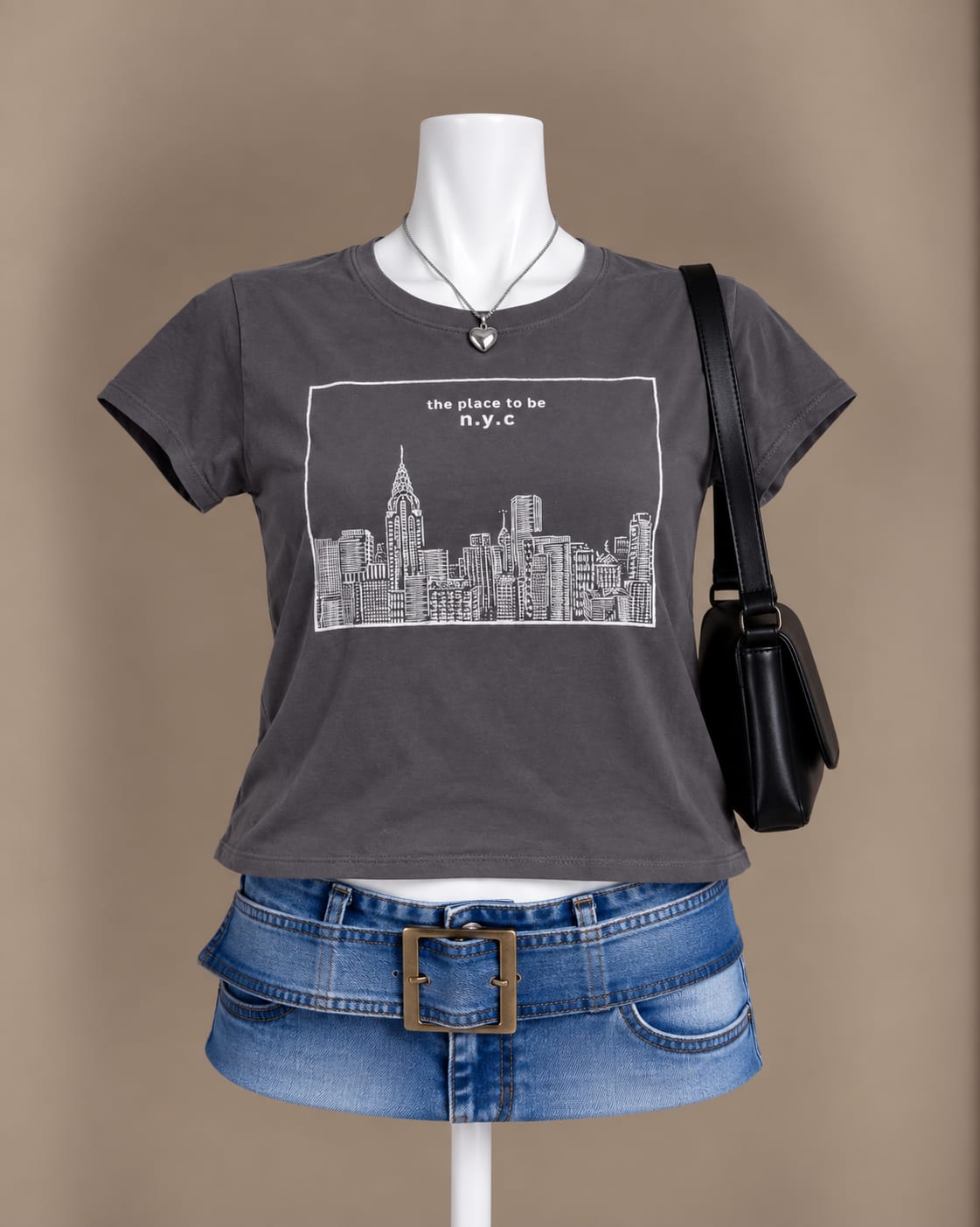 Charcoal NYC Skyline Crop T-Shirt