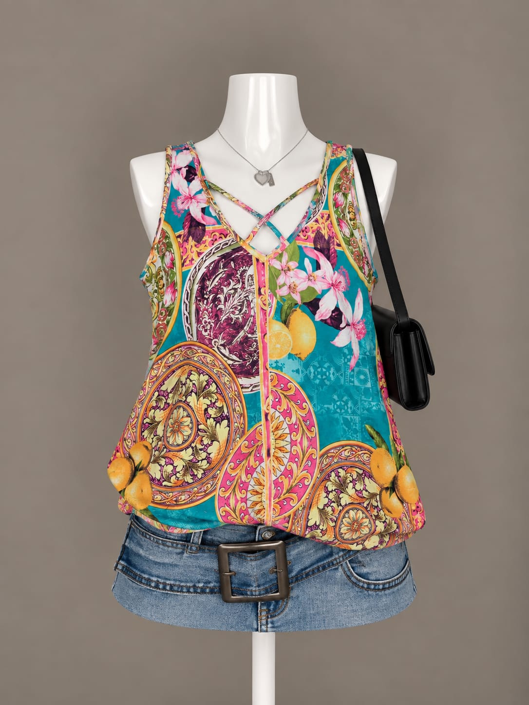 Turquoise Floral Print Tank Top