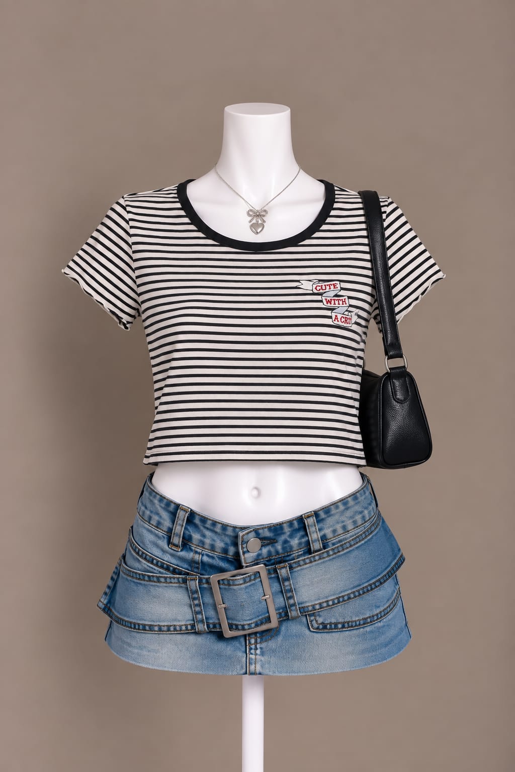 Black White Striped Crop T-Shirt