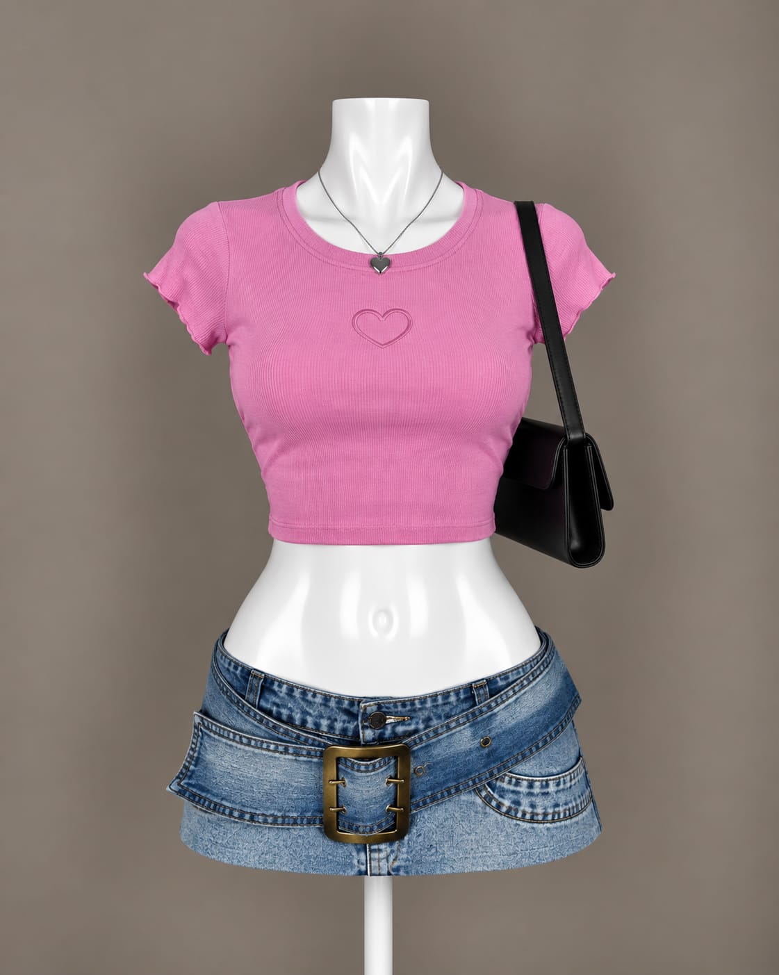 Pink Ribbed Heart Crop Top
