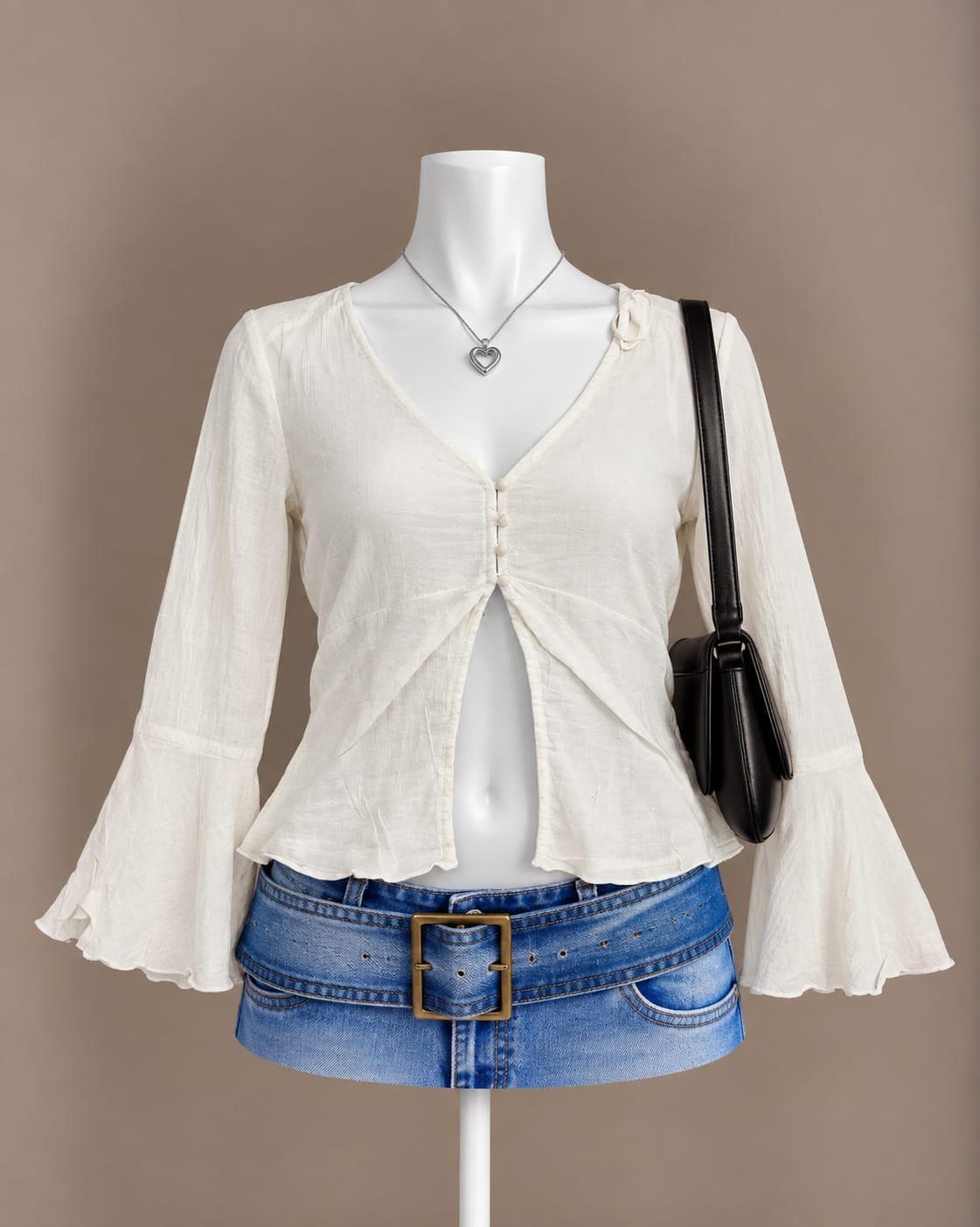 Ivory Bell Sleeve Button Front Blouse