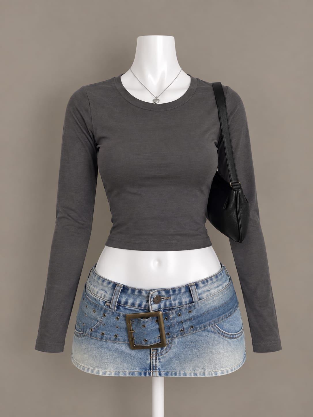 Charcoal Long Sleeve Crop Top
