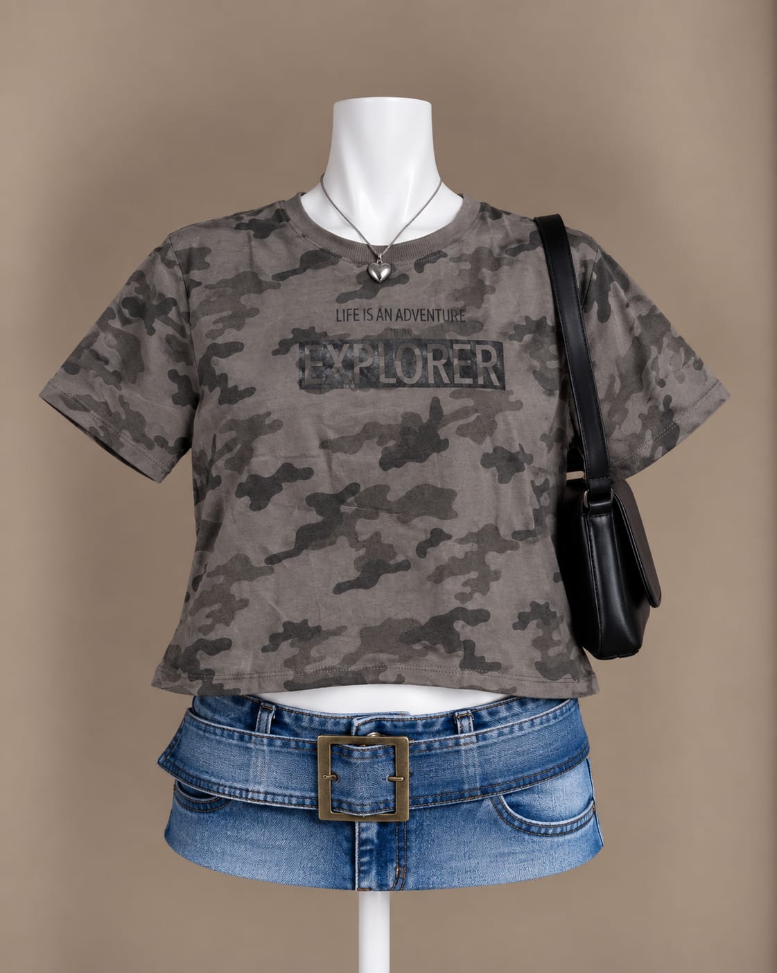 Grey Camouflage Crop T-Shirt