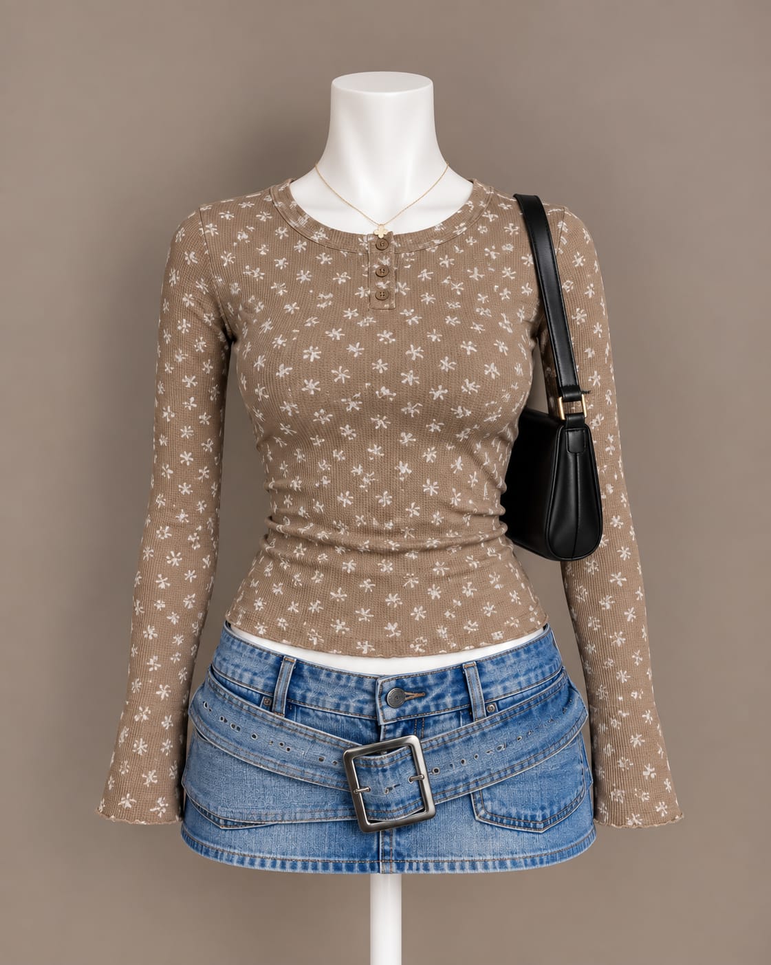 Brown Floral Long Sleeve Top