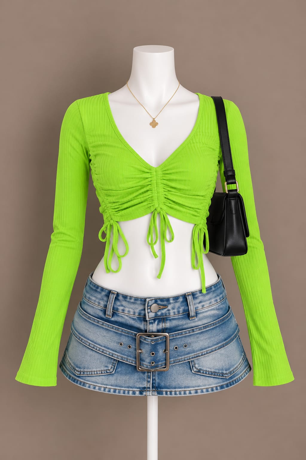 Neon Green Ruched Crop Top
