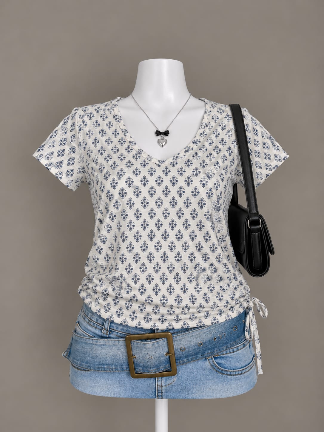 White Blue Floral Top