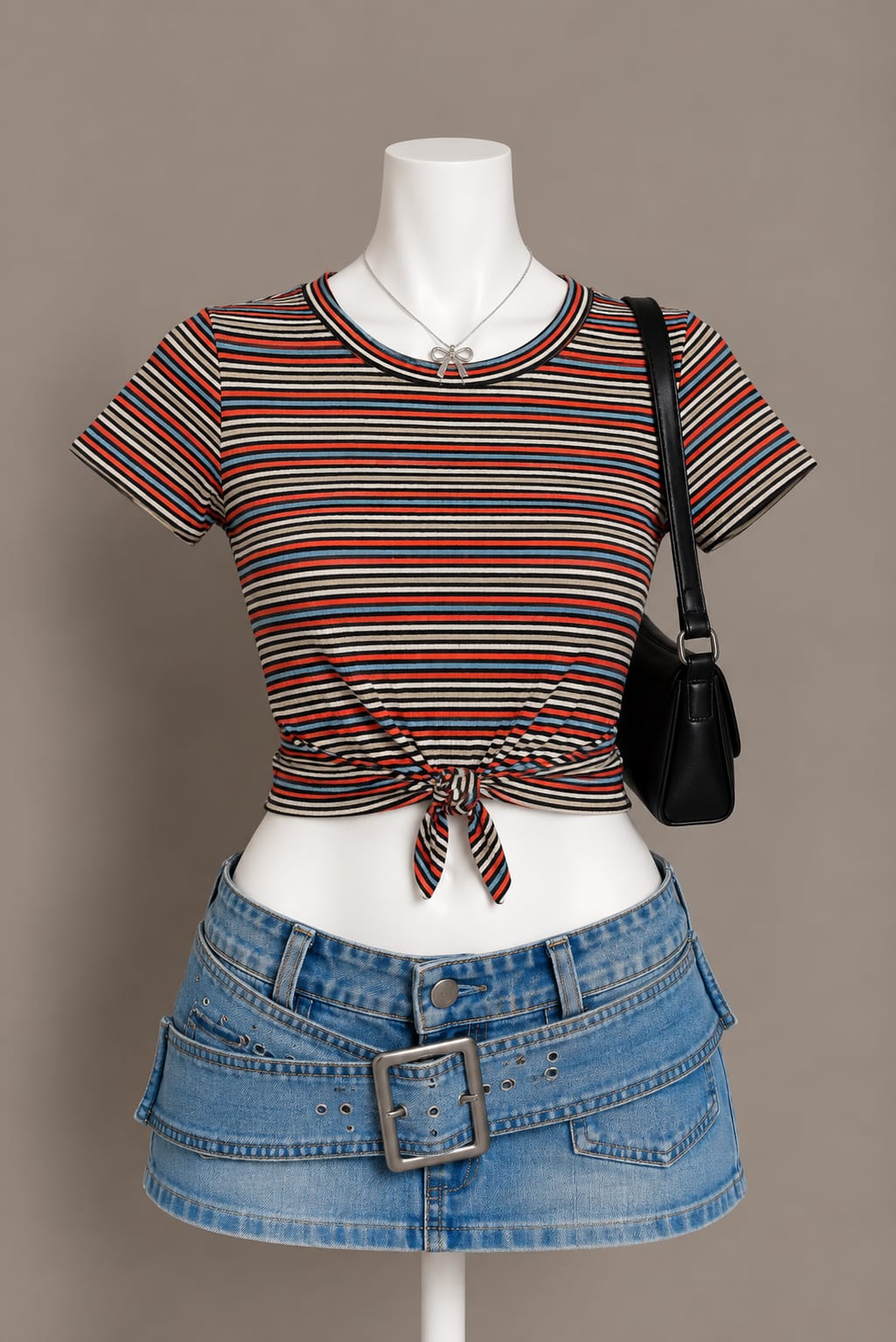 Multicolor Striped Tie-Front Top