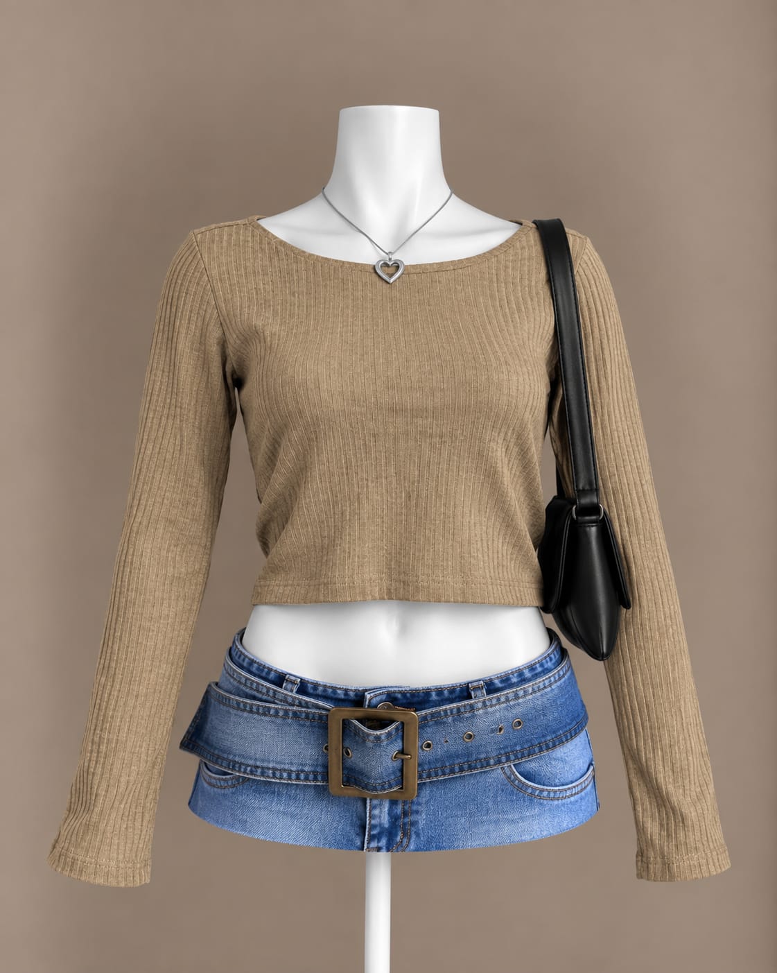 Tan Long Sleeve Crop Top