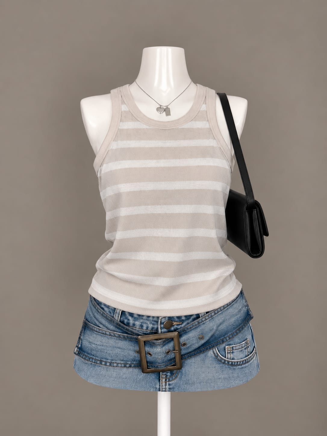 Beige Striped Tank Top