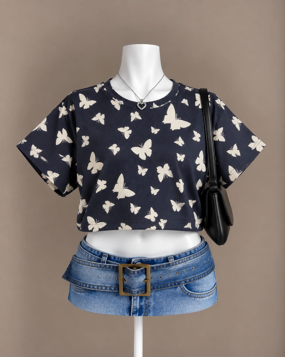 Navy Butterfly Crop Top