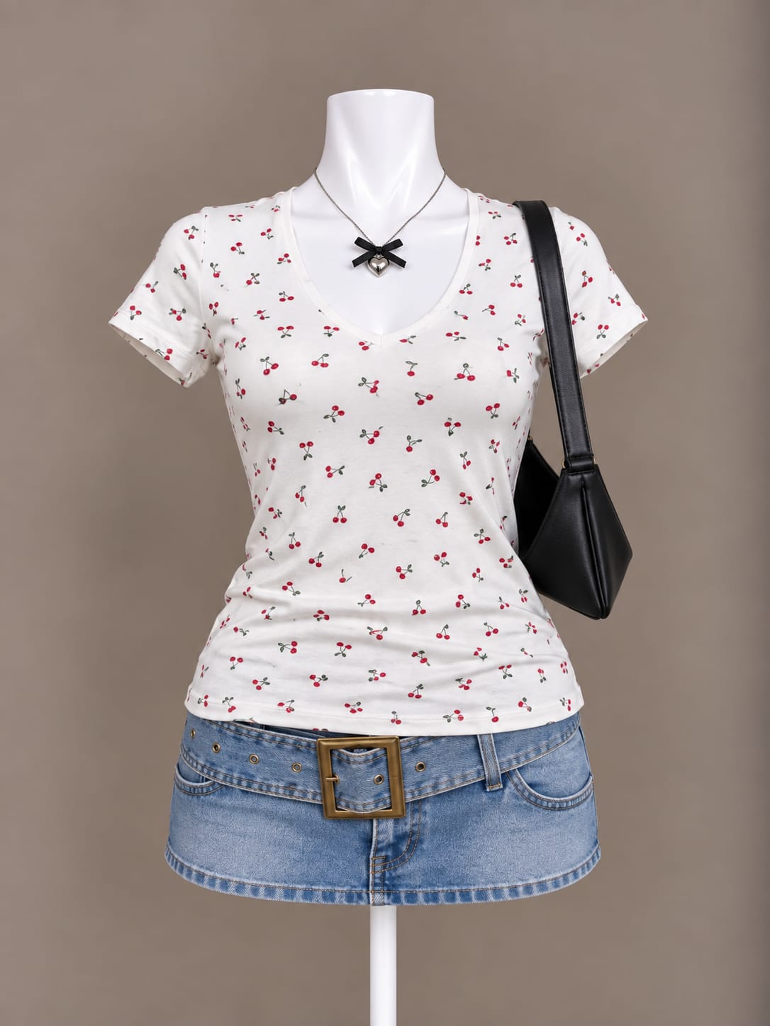 White Cherry Print T-Shirt