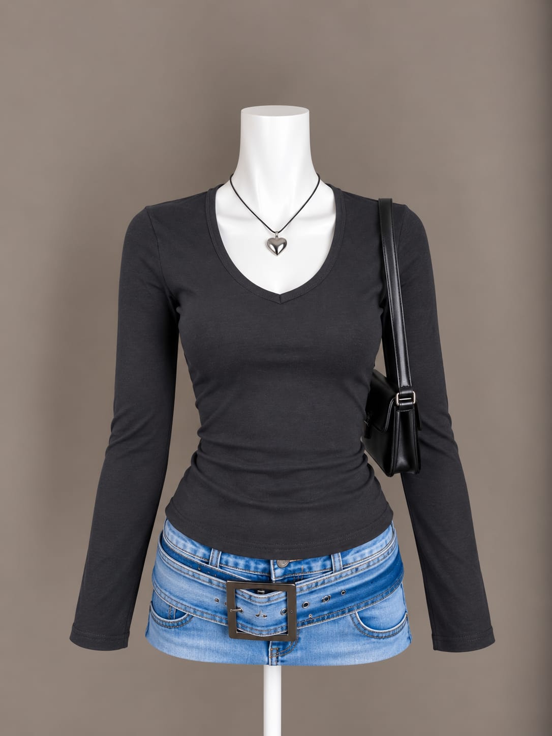 Charcoal V-Neck Top