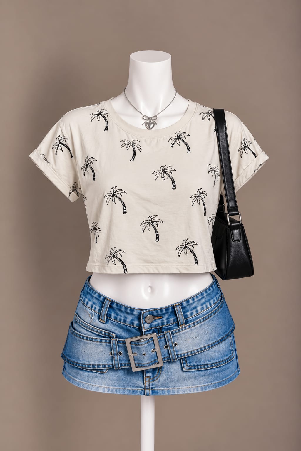 Beige Palm Print Crop Top