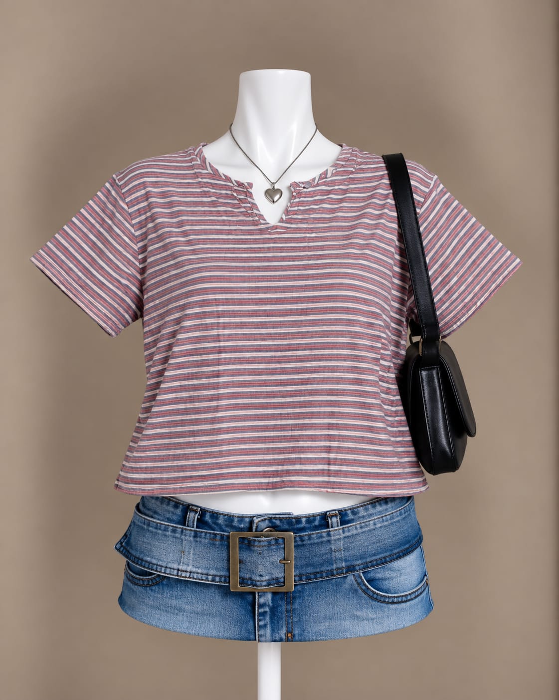 Pink Gray Striped Top