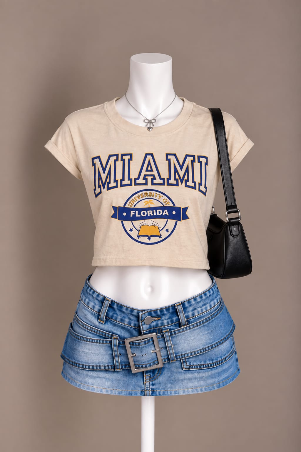 Beige Graphic Crop Top