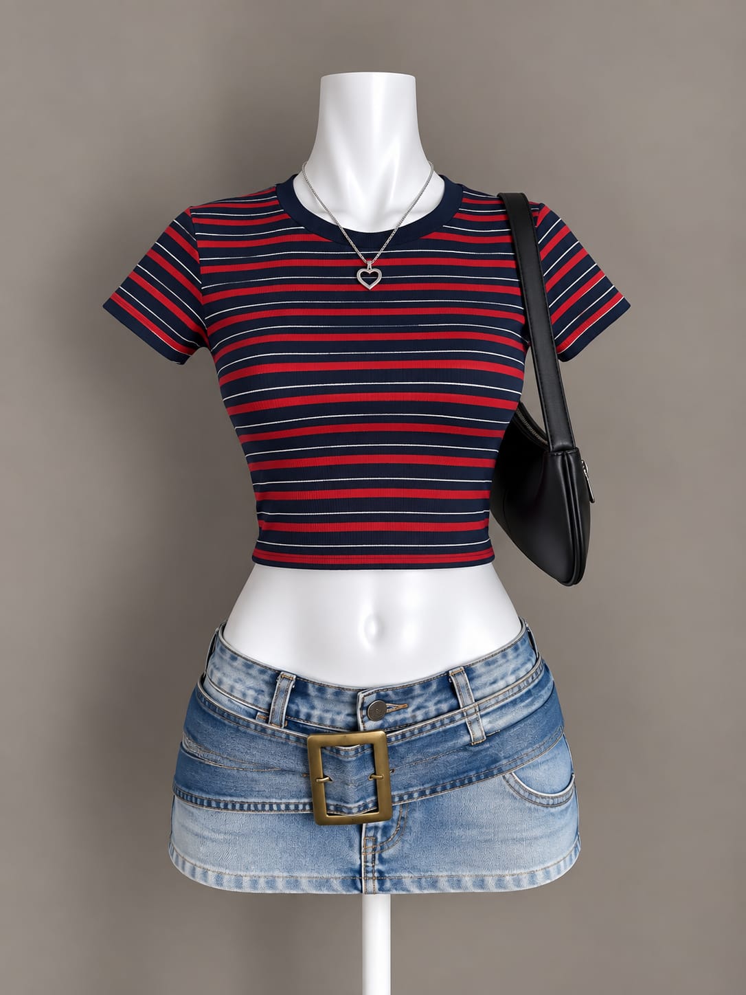 Navy Striped Crop Top
