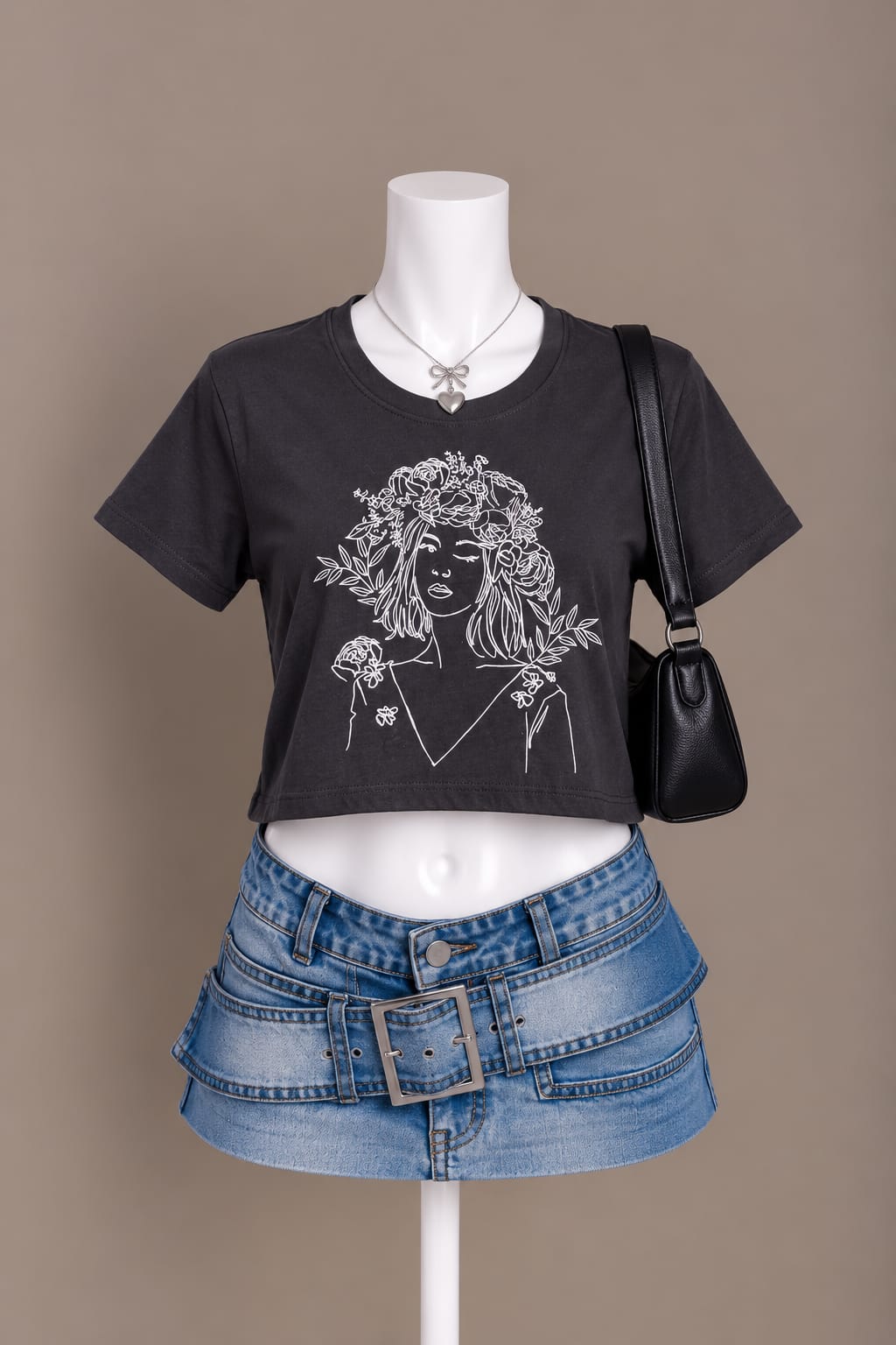 Black Graphic Crop Top