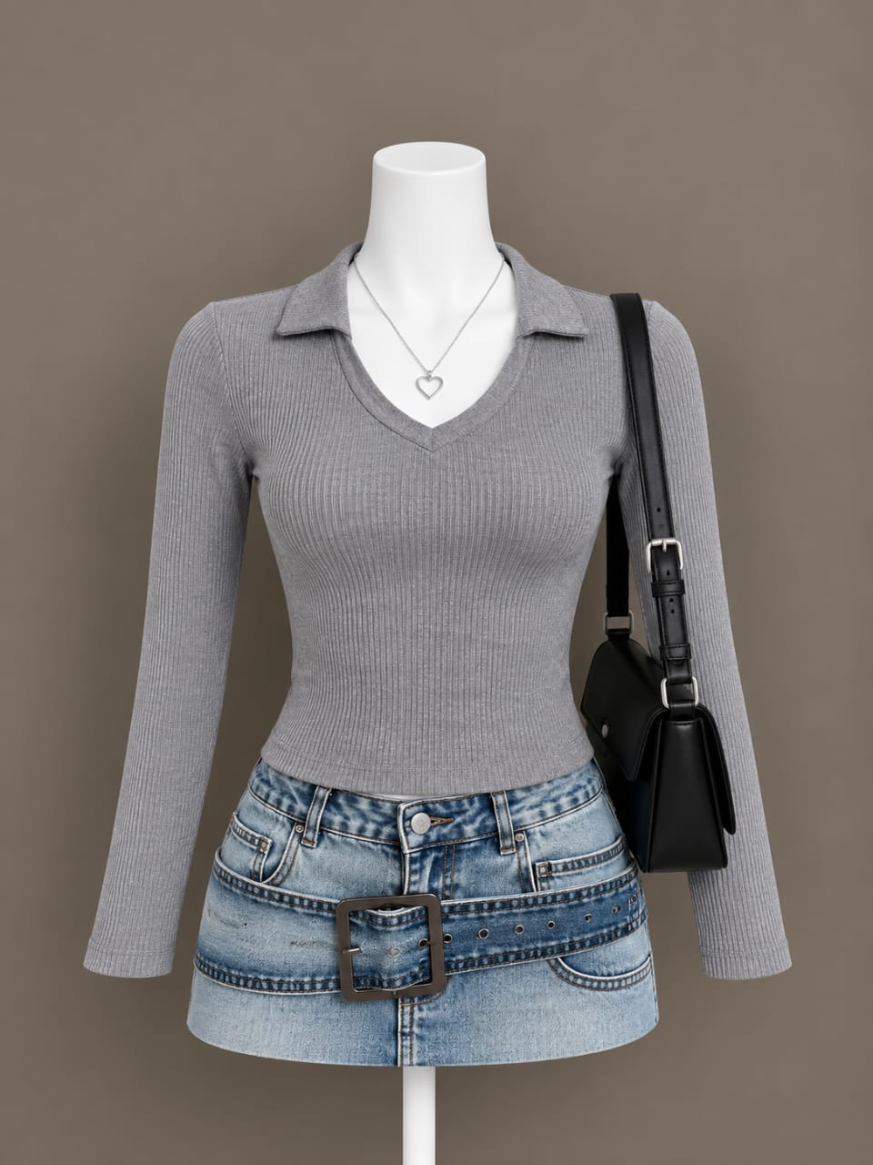Grey Collared Top