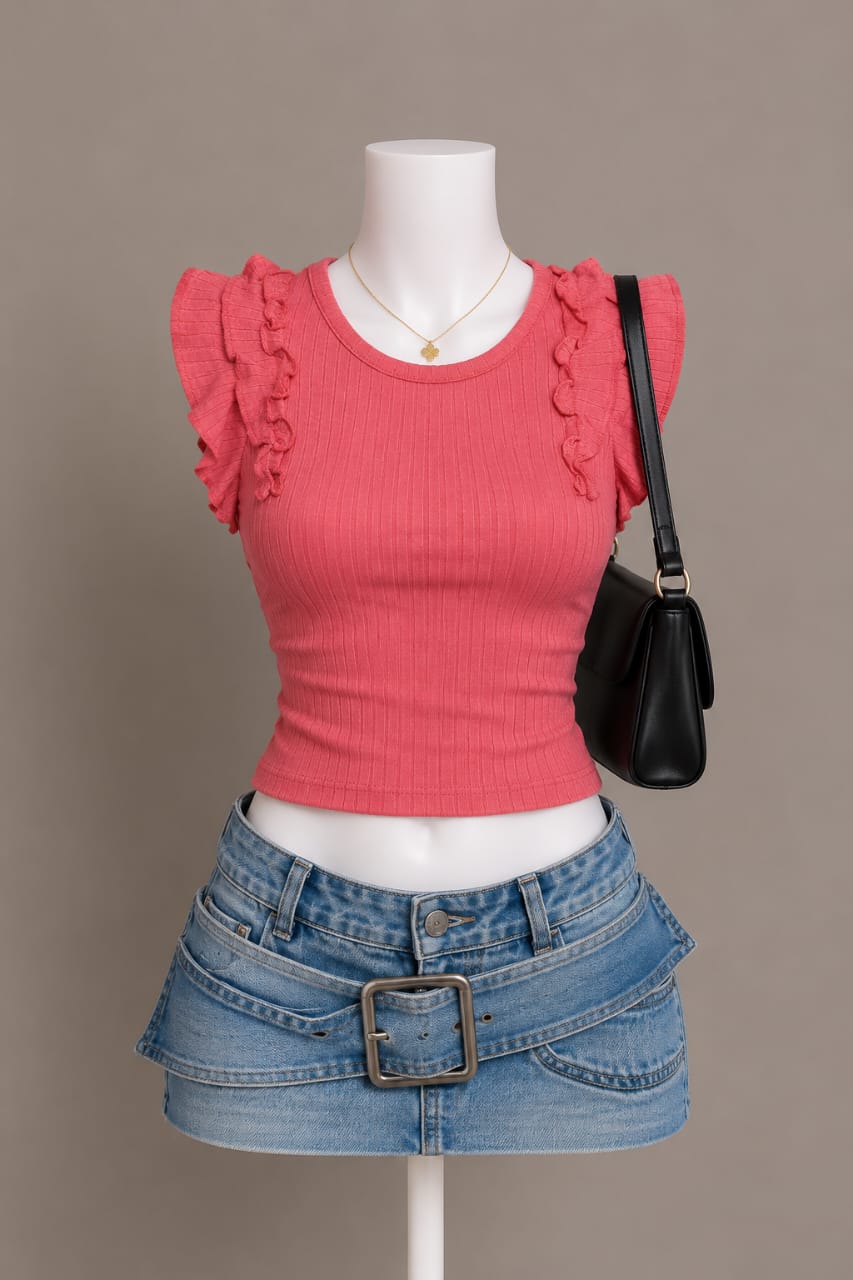Coral Ruffle Crop Top