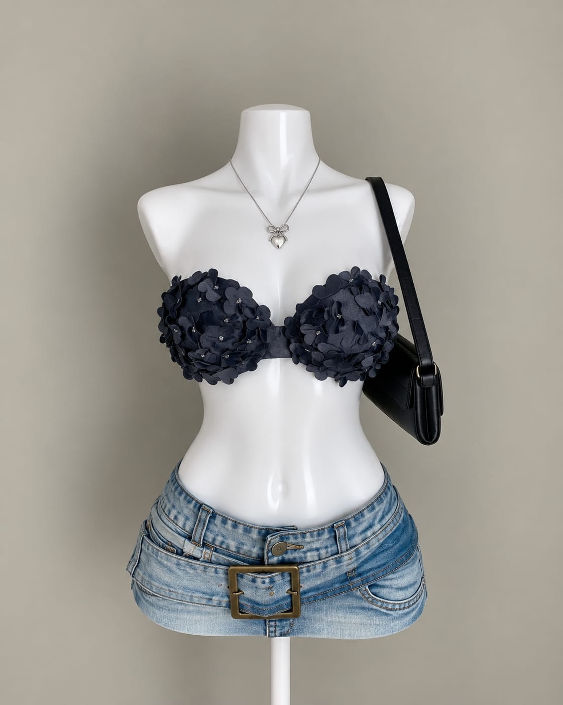 Black Floral Bandeau Top