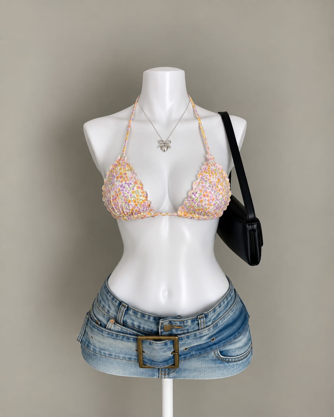 White Floral Bikini Top