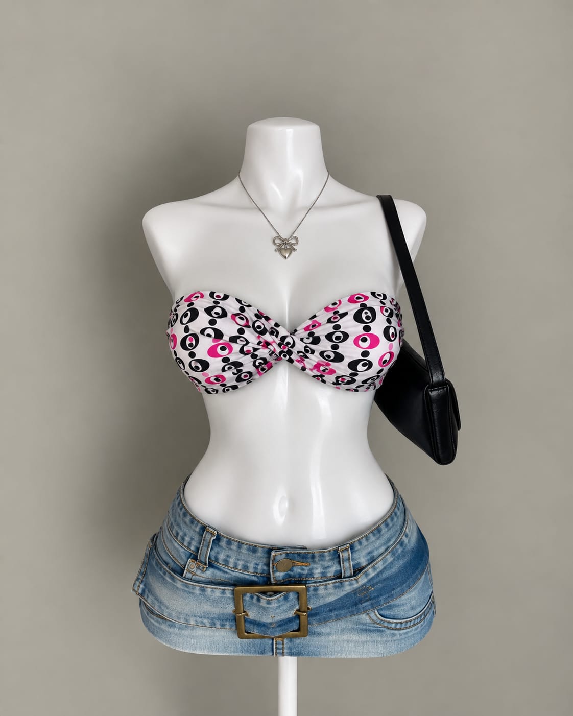 White Pink Printed Bandeau Top