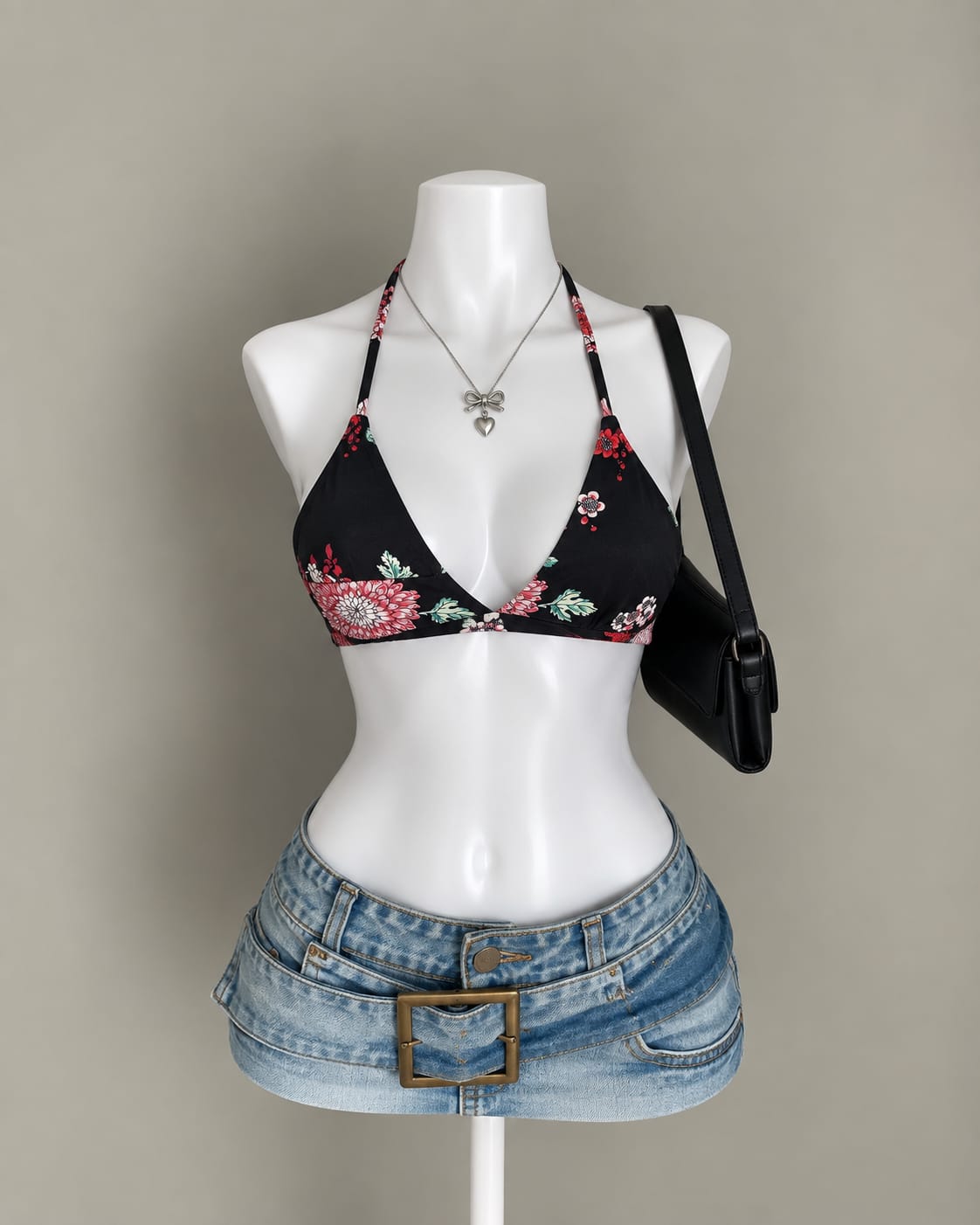 Black Floral Bikini Top