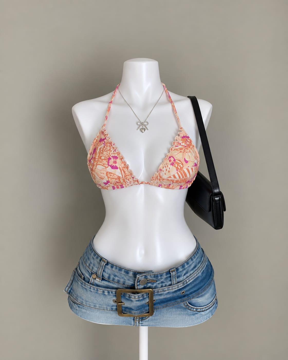 Peach Floral Bikini Top