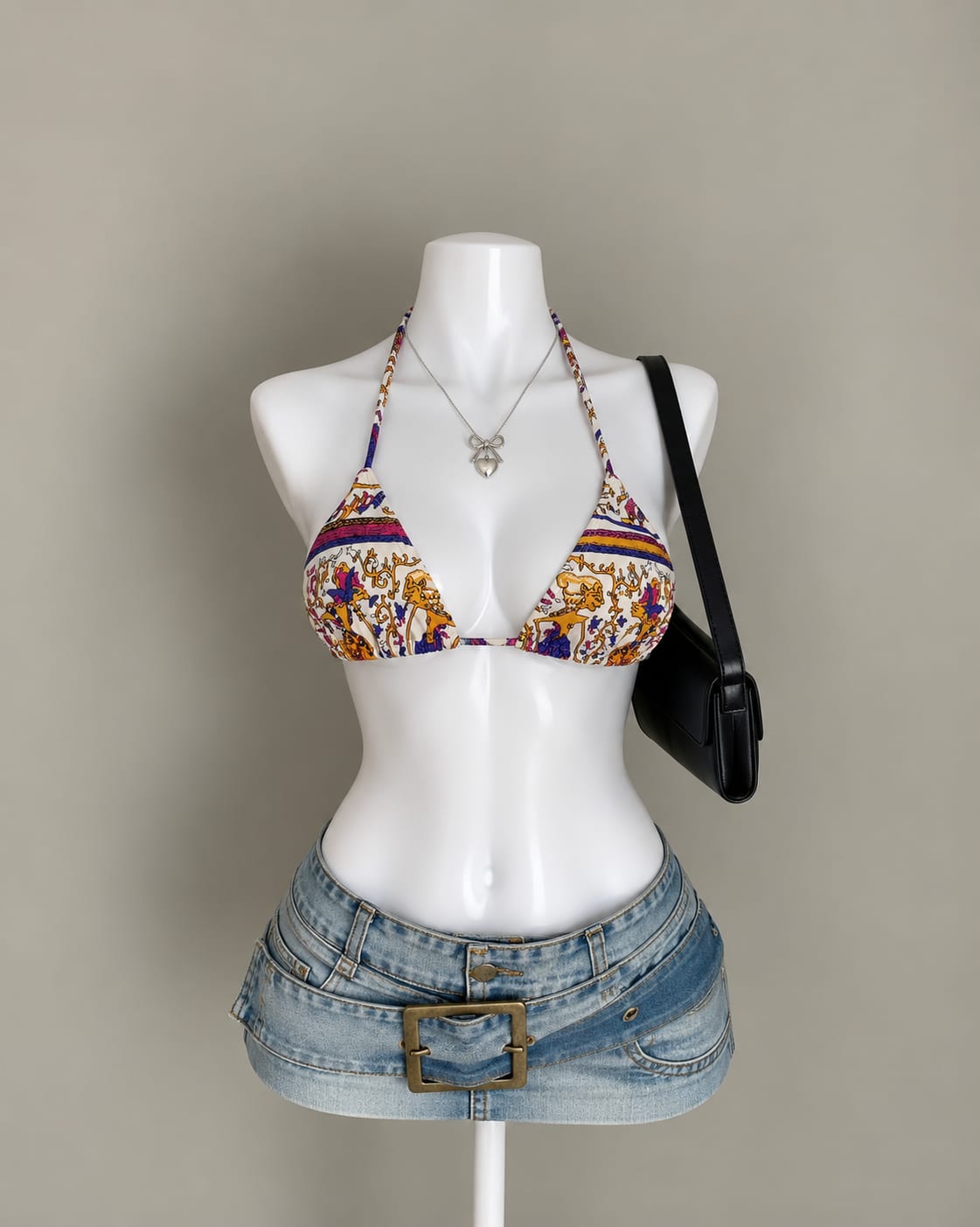White Multicolor Bikini Top
