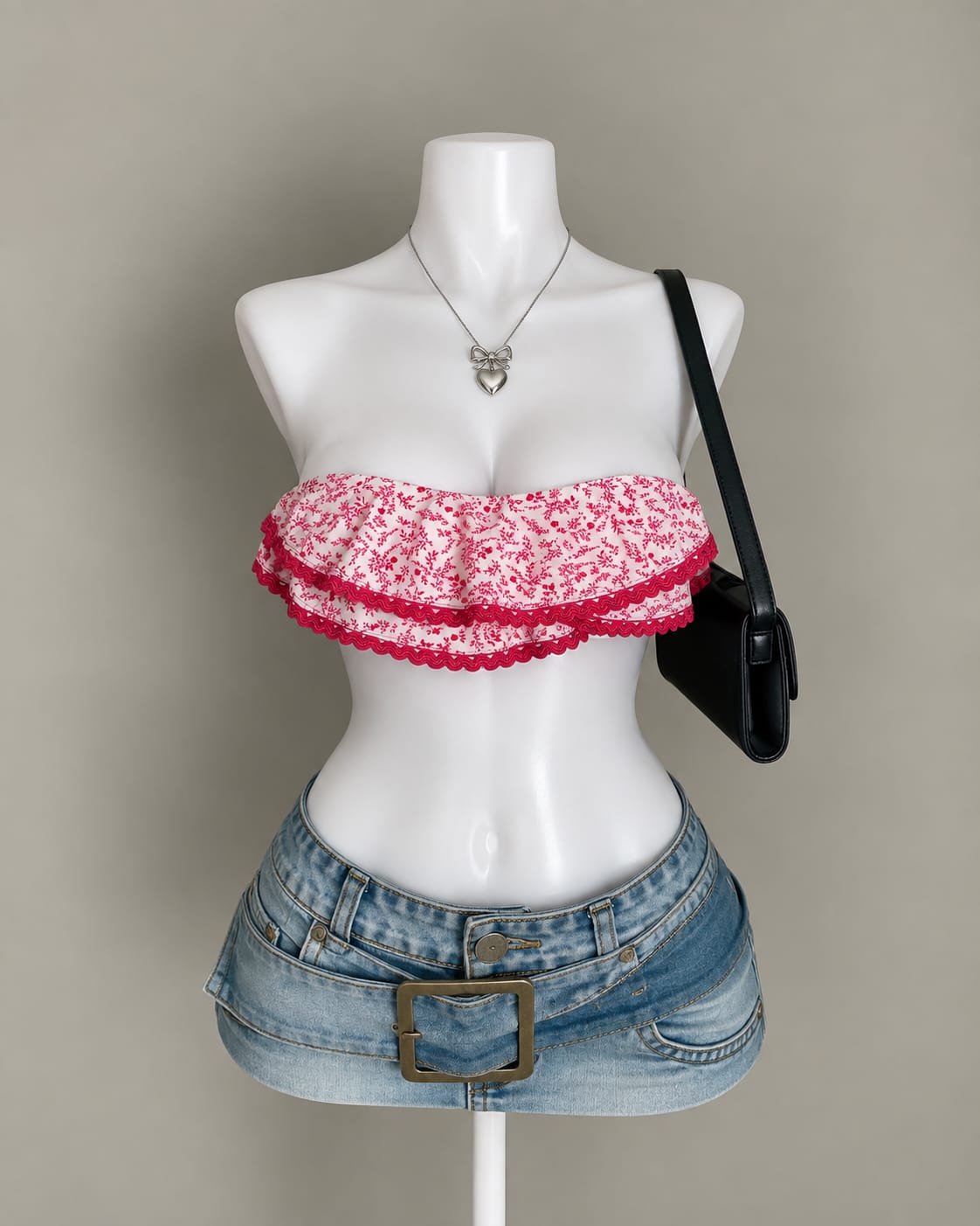 Pink White Ruffle Bandeau Top