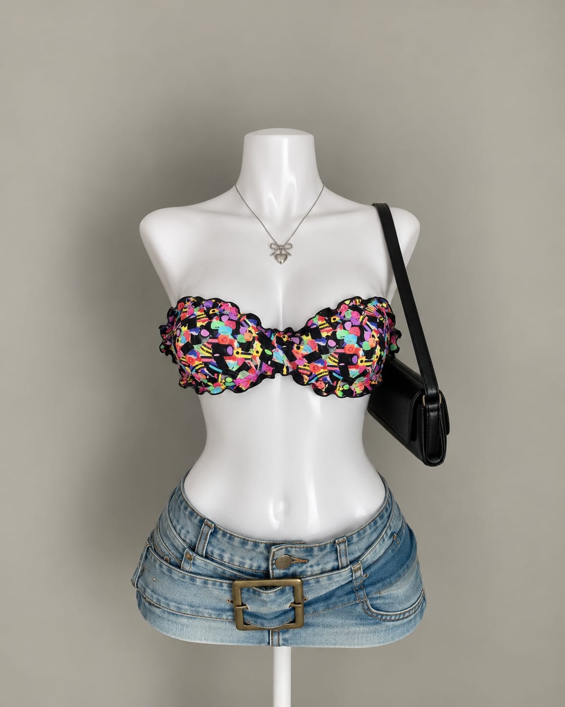 Black Multicolor Bandeau Top