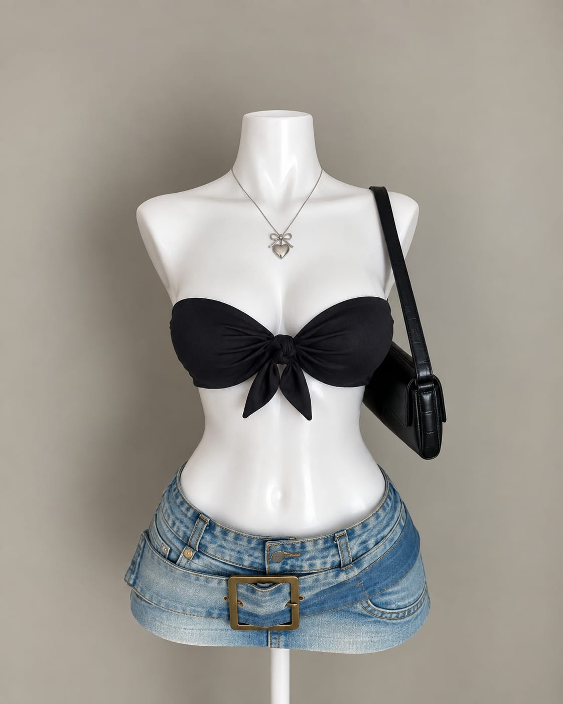 Black Tie Front Bandeau Top