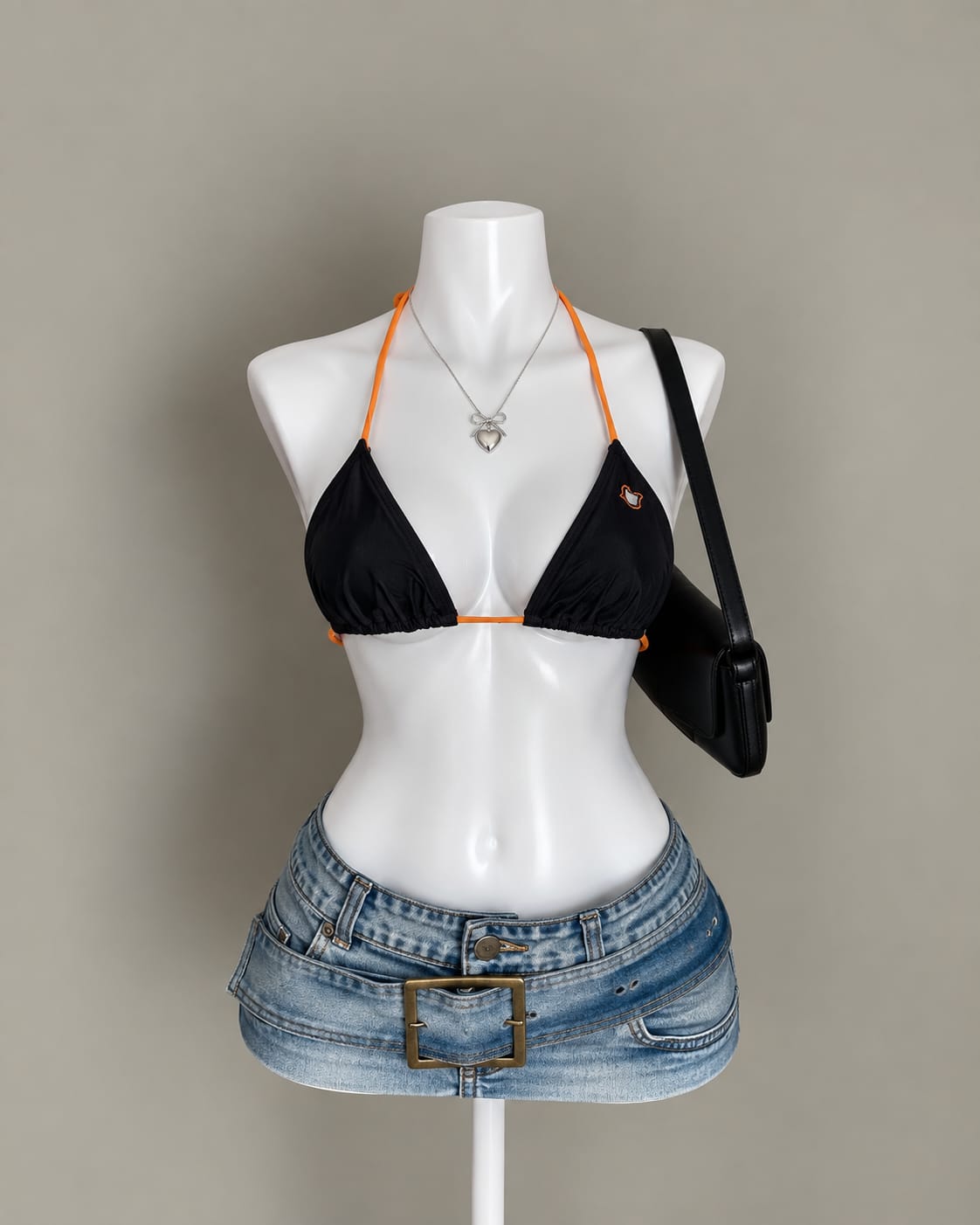 Black Orange Bikini Top