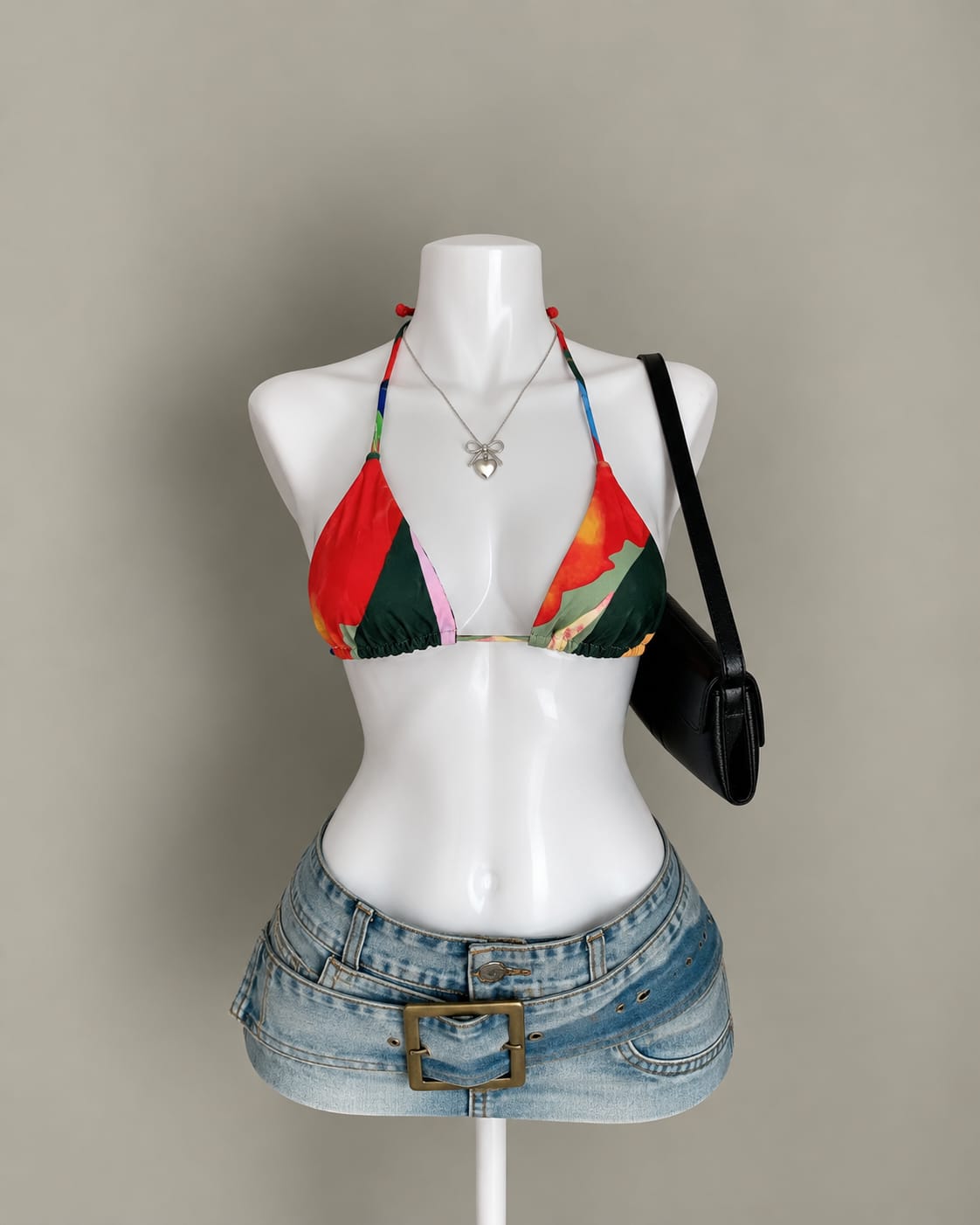 Red Multicolor Bikini Top
