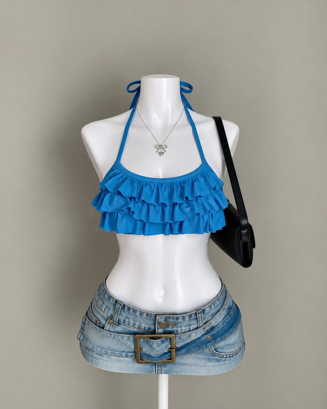 Blue Ruffle Bikini Top