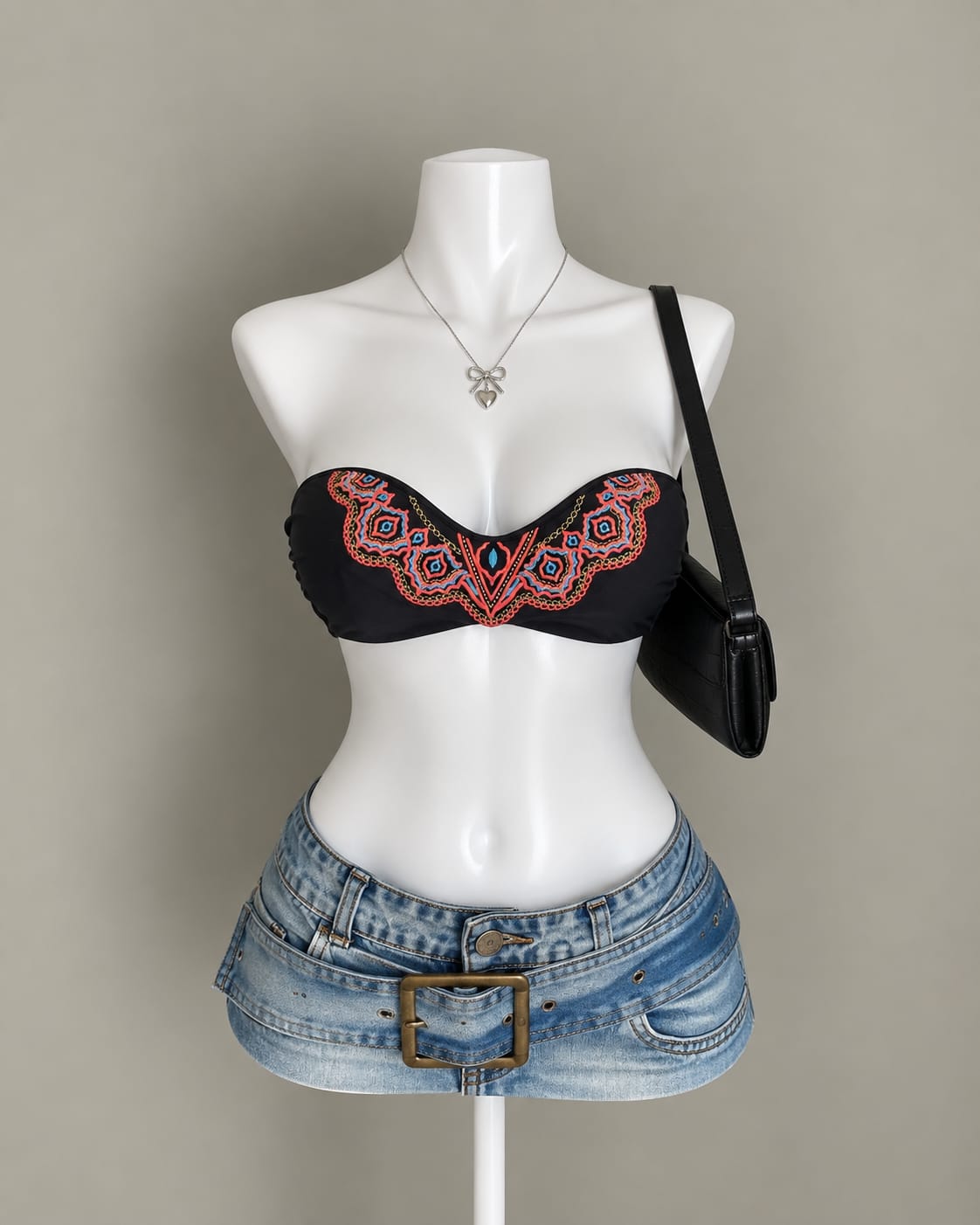 Black Embroidered Bandeau Top