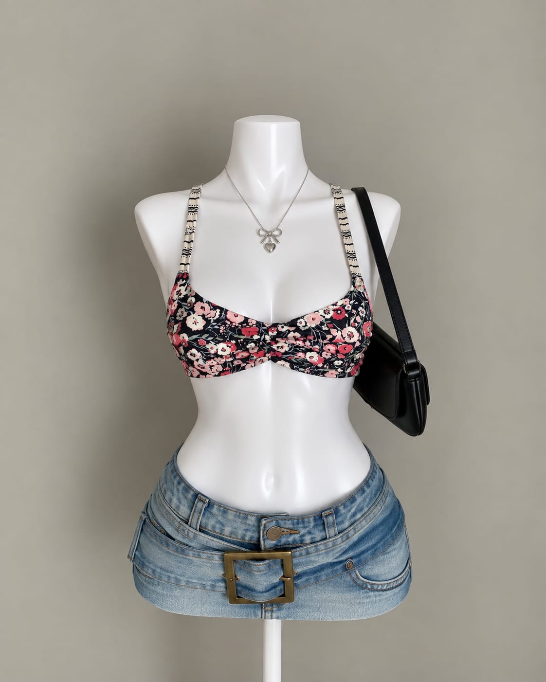 Black Floral Bikini Top
