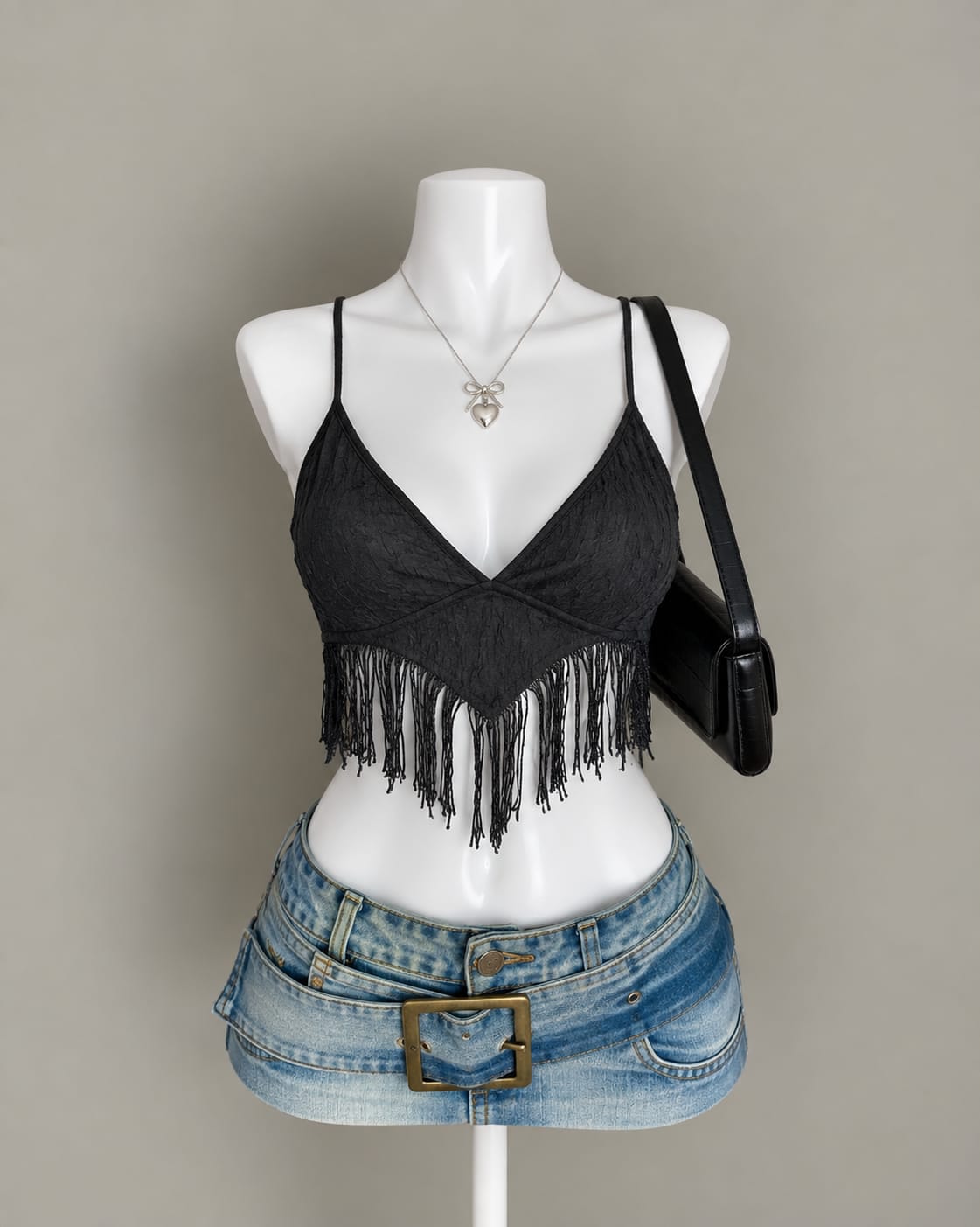 Black Fringe Crop Top