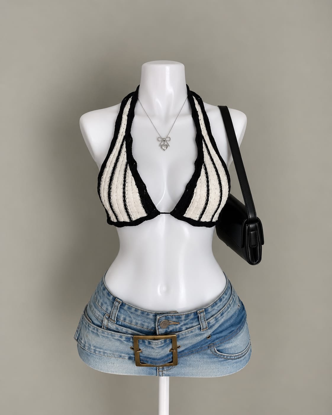 Black White Crochet Bikini Top