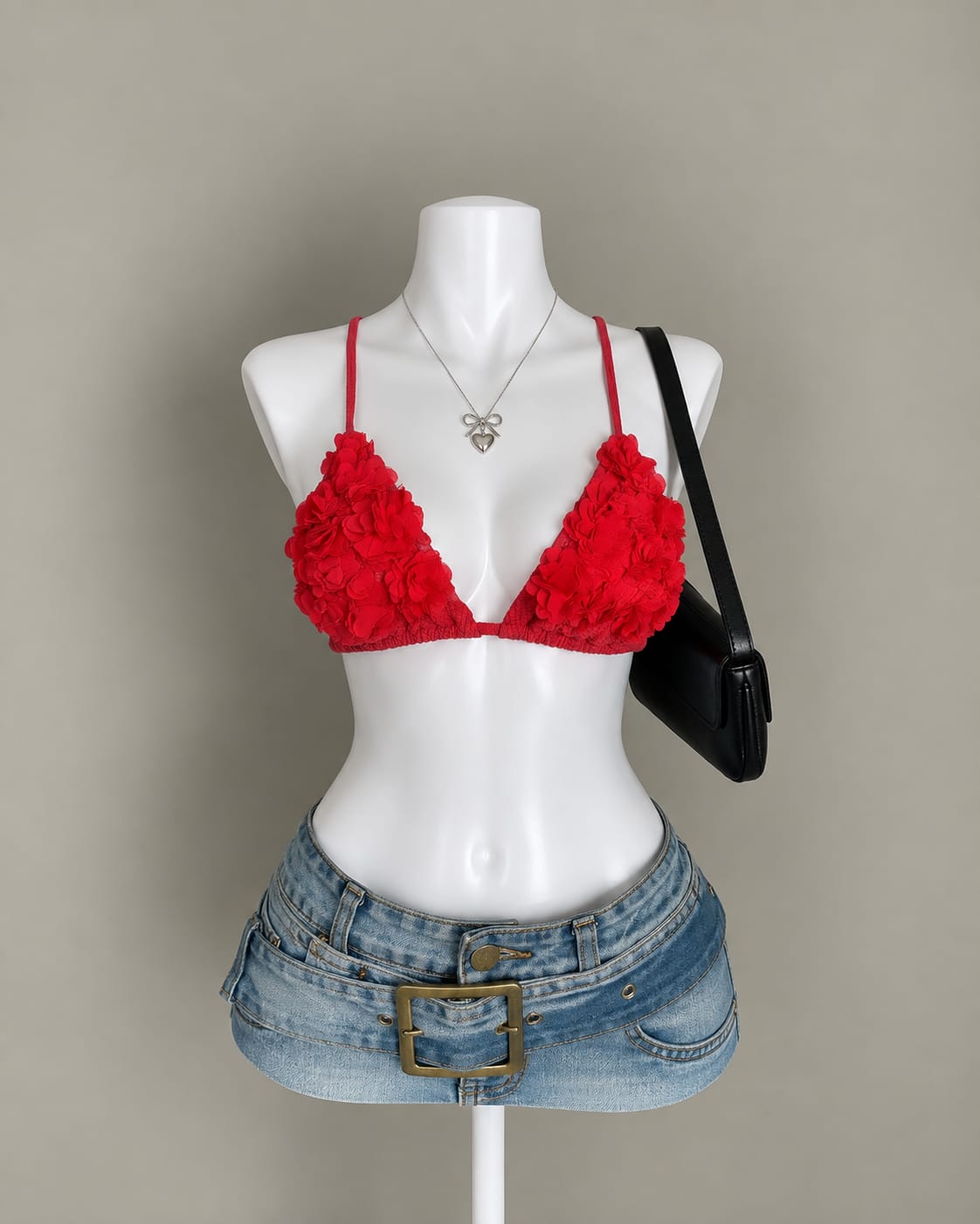 Red Floral Bikini Top