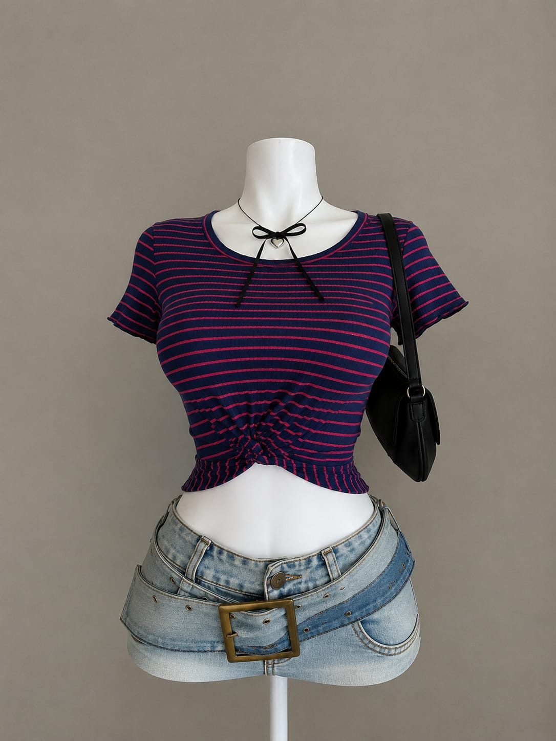 Navy Blue Striped Crop Top