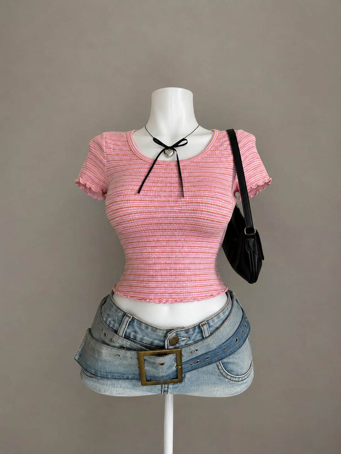 Pink Striped Crop Top