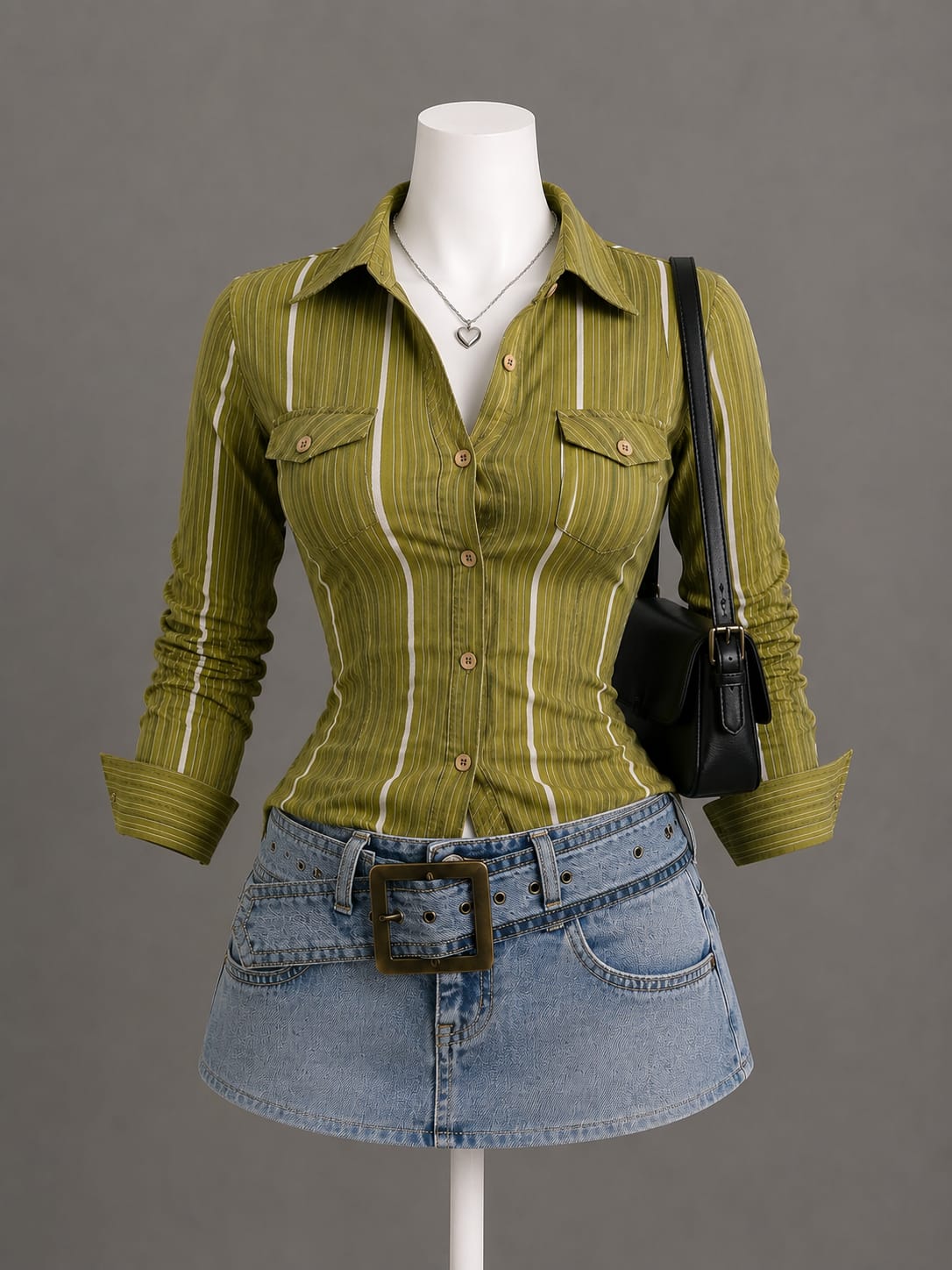 Olive Green Striped Shirt