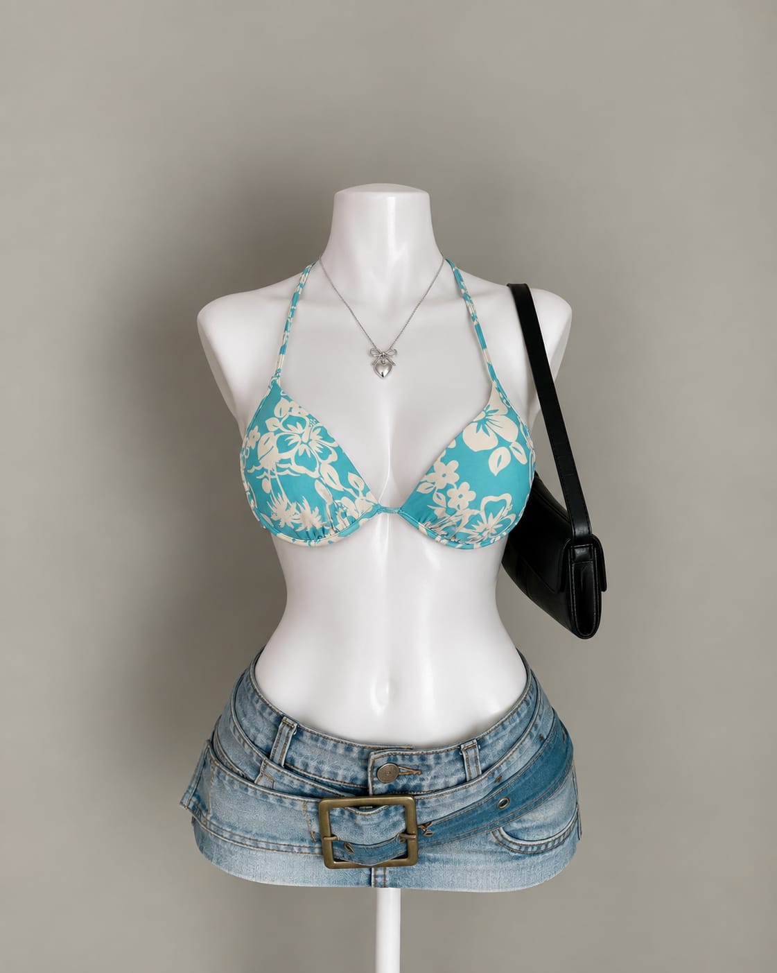 Turquoise Floral Bikini Top