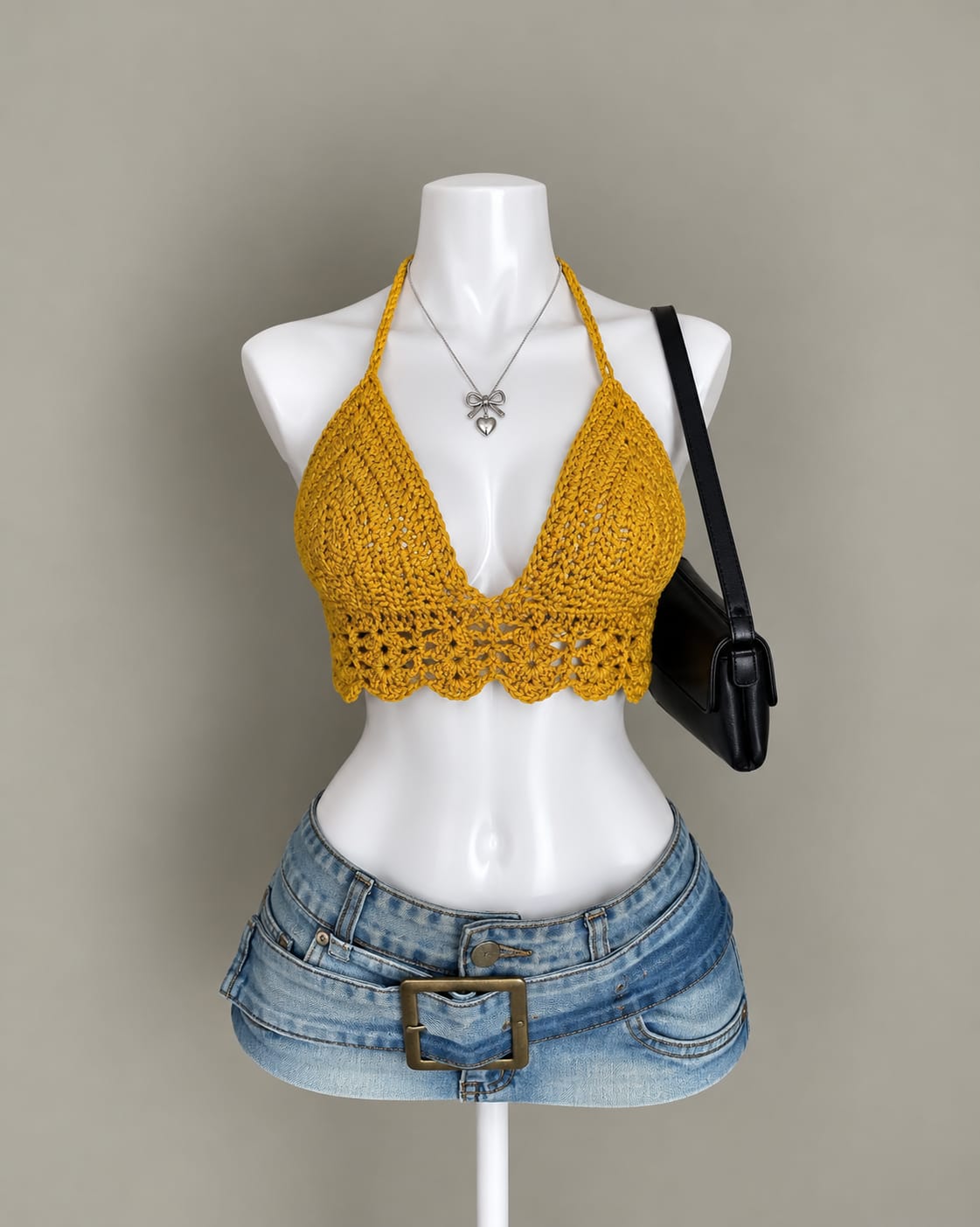 Mustard Crochet Crop Top