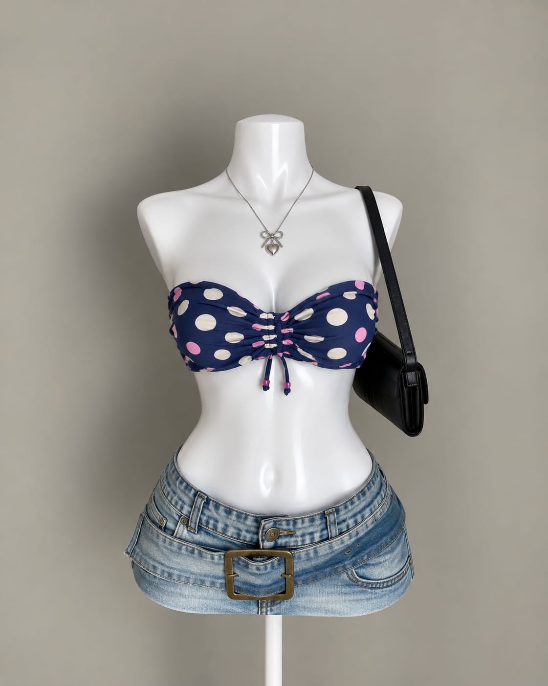 Navy Polka Dot Bandeau Top