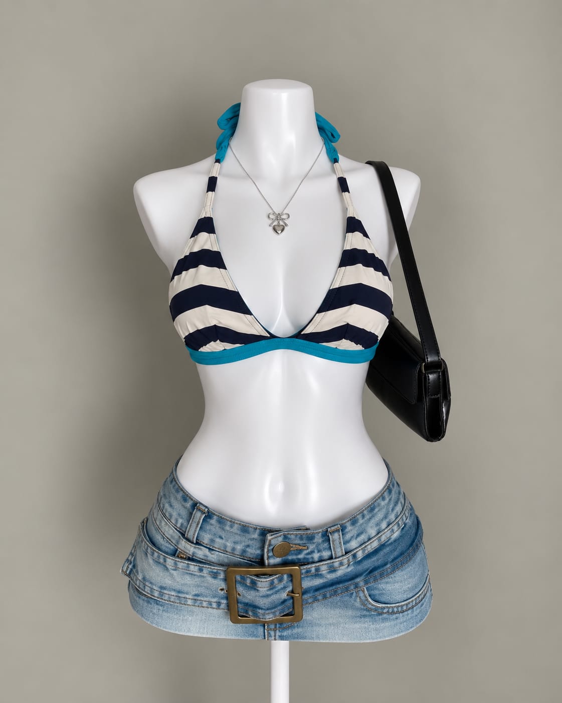 Navy Striped Bikini Top