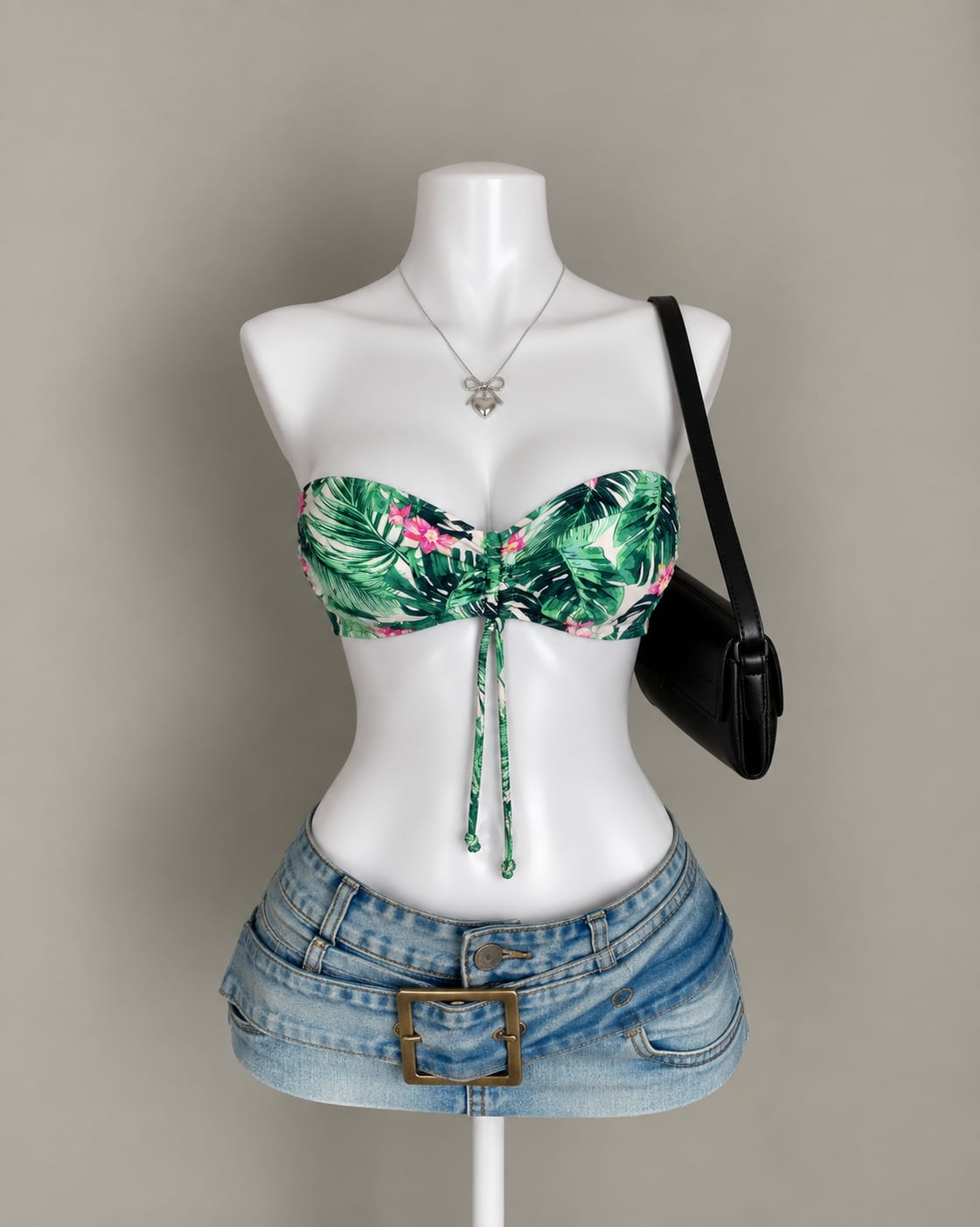 Green Floral Bandeau Bikini Top