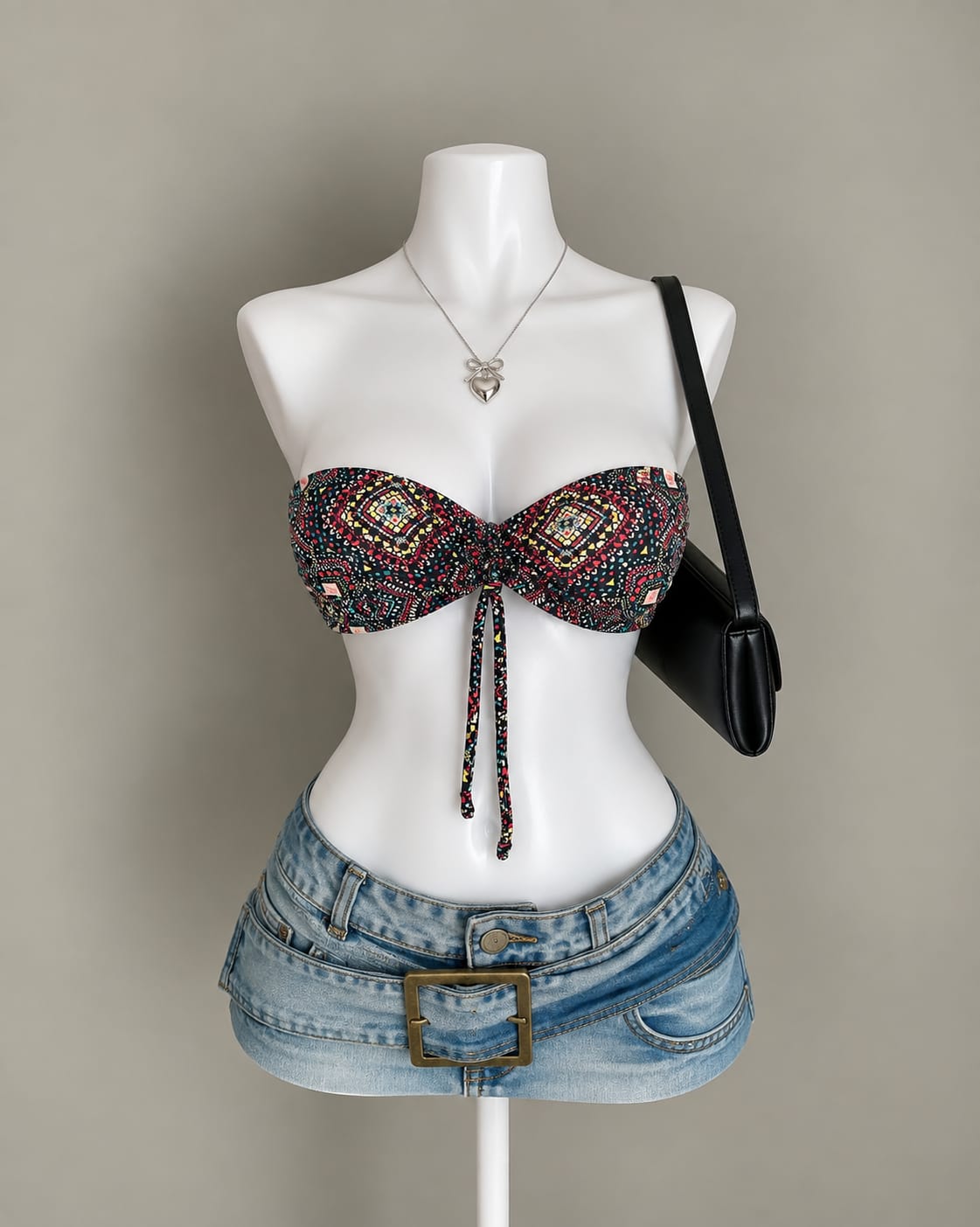 Black Multicolor Bandeau Bikini Top